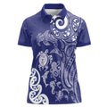 New Zealand Sea Animals with Maori Tribal Tattoo Women Polo Shirt Blue Color