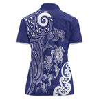 New Zealand Sea Animals with Maori Tribal Tattoo Women Polo Shirt Blue Color