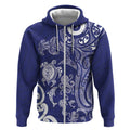 New Zealand Sea Animals with Maori Tribal Tattoo Zip Hoodie Blue Color