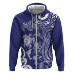 New Zealand Sea Animals with Maori Tribal Tattoo Zip Hoodie Blue Color