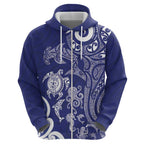 New Zealand Sea Animals with Maori Tribal Tattoo Zip Hoodie Blue Color