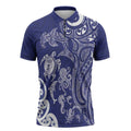 New Zealand Sea Animals with Maori Tribal Tattoo Zipper Polo Shirt Blue Color