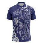 New Zealand Sea Animals with Maori Tribal Tattoo Zipper Polo Shirt Blue Color
