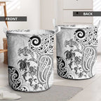 New Zealand Sea Animals with Maori Tribal Tattoo Laundry Basket White Color