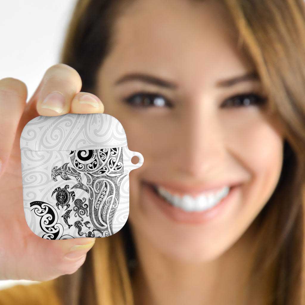 New Zealand Sea Animals with Maori Tribal Tattoo AirPods Case White Color