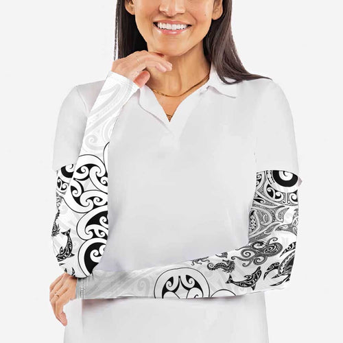 New Zealand Sea Animals with Maori Tribal Tattoo Arm Sleeves White Color
