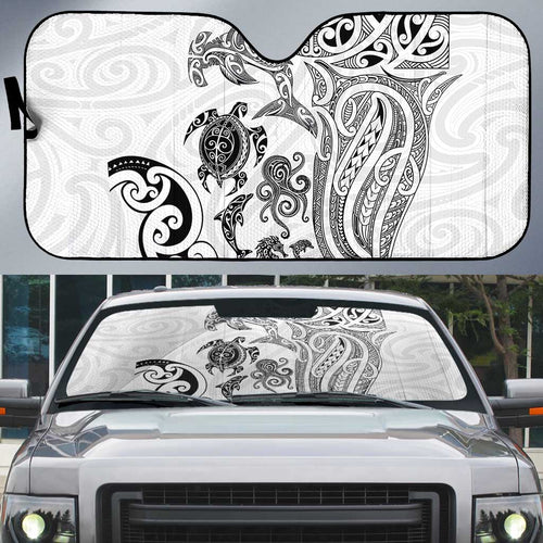 New Zealand Sea Animals with Maori Tribal Tattoo Auto Sun Shade White Color