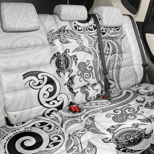 New Zealand Sea Animals with Maori Tribal Tattoo Back Car Seat Cover White Color