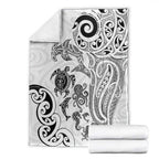 New Zealand Sea Animals with Maori Tribal Tattoo Blanket White Color