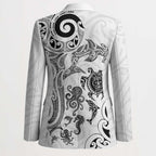 New Zealand Sea Animals with Maori Tribal Tattoo Blazer White Color