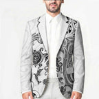 New Zealand Sea Animals with Maori Tribal Tattoo Blazer White Color