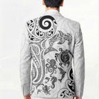 New Zealand Sea Animals with Maori Tribal Tattoo Blazer White Color