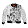 New Zealand Sea Animals with Maori Tribal Tattoo Bomber Jacket White Color