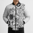 New Zealand Sea Animals with Maori Tribal Tattoo Bomber Puffer Jacket White Color