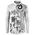 New Zealand Sea Animals with Maori Tribal Tattoo Button Sweatshirt White Color