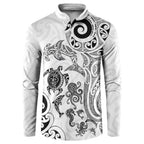 New Zealand Sea Animals with Maori Tribal Tattoo Button Sweatshirt White Color