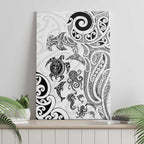 New Zealand Sea Animals with Maori Tribal Tattoo Canvas Wall Art White Color
