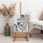New Zealand Sea Animals with Maori Tribal Tattoo Canvas Wall Art White Color
