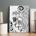 New Zealand Sea Animals with Maori Tribal Tattoo Canvas Wall Art White Color