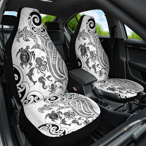 New Zealand Sea Animals with Maori Tribal Tattoo Car Seat Cover White Color