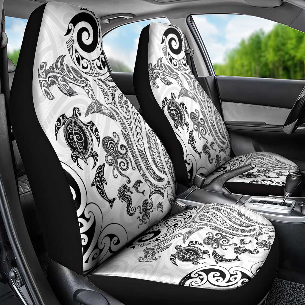 New Zealand Sea Animals with Maori Tribal Tattoo Car Seat Cover White Color