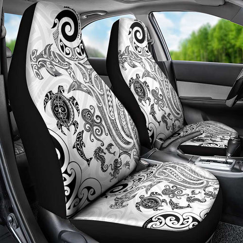 New Zealand Sea Animals with Maori Tribal Tattoo Car Seat Cover White Color