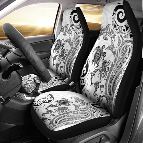 New Zealand Sea Animals with Maori Tribal Tattoo Car Seat Cover White Color