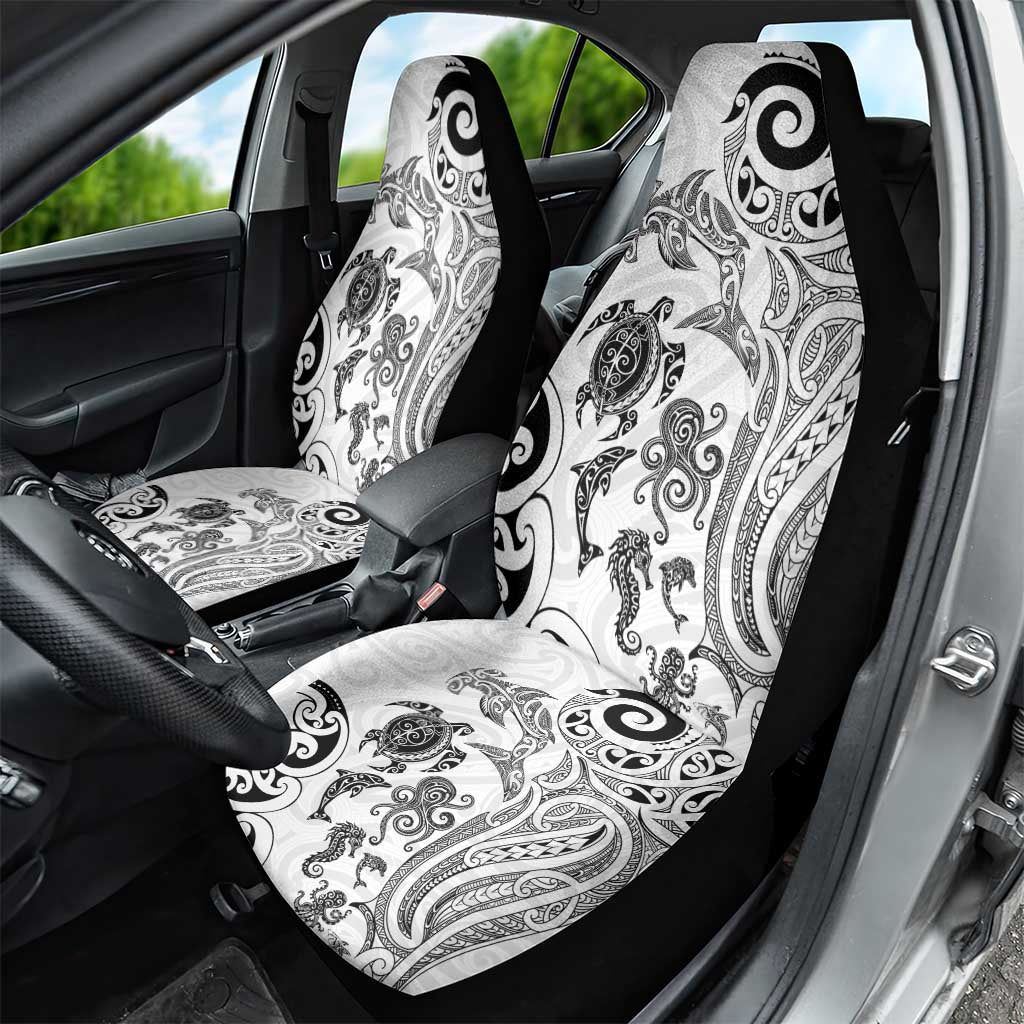 New Zealand Sea Animals with Maori Tribal Tattoo Car Seat Cover White Color