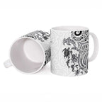 New Zealand Sea Animals with Maori Tribal Tattoo Ceramic Mug White Color
