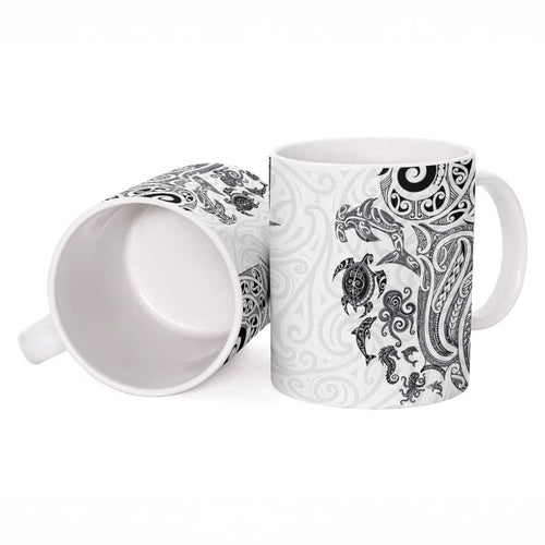 New Zealand Sea Animals with Maori Tribal Tattoo Ceramic Mug White Color
