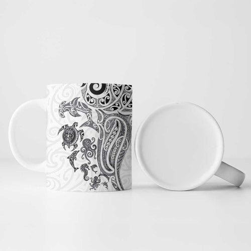 New Zealand Sea Animals with Maori Tribal Tattoo Ceramic Mug White Color
