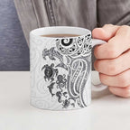 New Zealand Sea Animals with Maori Tribal Tattoo Ceramic Mug White Color