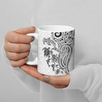New Zealand Sea Animals with Maori Tribal Tattoo Ceramic Mug White Color