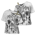New Zealand Sea Animals with Maori Tribal Tattoo Cross Shoulder Shirt White Color