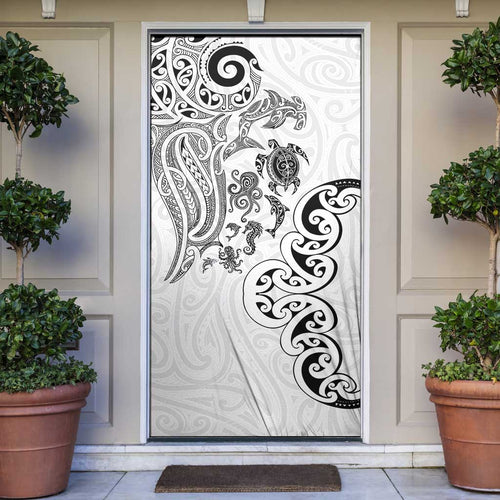 New Zealand Sea Animals with Maori Tribal Tattoo Door Cover White Color