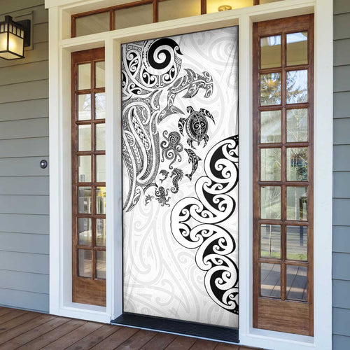 New Zealand Sea Animals with Maori Tribal Tattoo Door Cover White Color