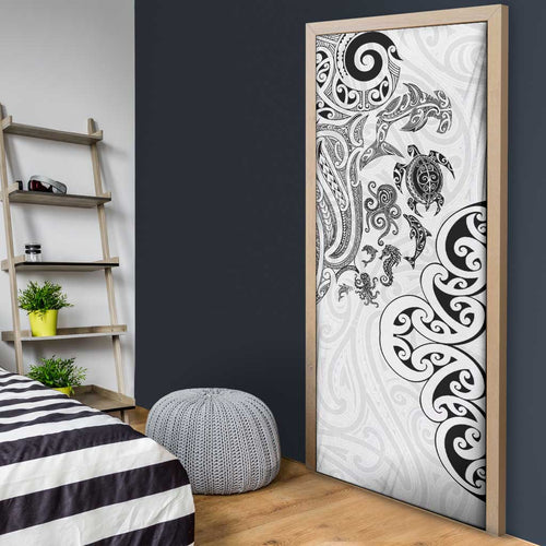 New Zealand Sea Animals with Maori Tribal Tattoo Door Cover White Color