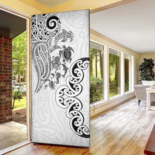 New Zealand Sea Animals with Maori Tribal Tattoo Door Cover White Color