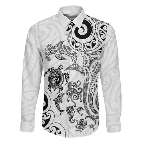 New Zealand Sea Animals with Maori Tribal Tattoo Family Matching Mermaid Dress and Hawaiian Shirt White Color