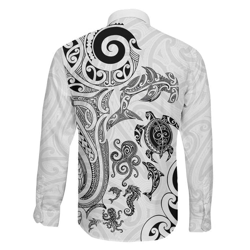 New Zealand Sea Animals with Maori Tribal Tattoo Family Matching Tank Maxi Dress and Hawaiian Shirt White Color