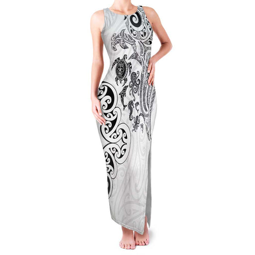 New Zealand Sea Animals with Maori Tribal Tattoo Family Matching Tank Maxi Dress and Hawaiian Shirt White Color