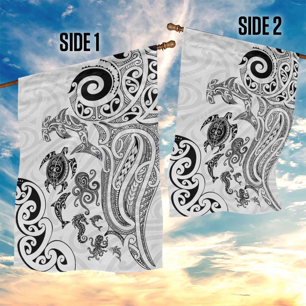New Zealand Sea Animals with Maori Tribal Tattoo Garden Flag White Color