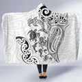New Zealand Sea Animals with Maori Tribal Tattoo Hooded Blanket White Color