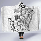 New Zealand Sea Animals with Maori Tribal Tattoo Hooded Blanket White Color