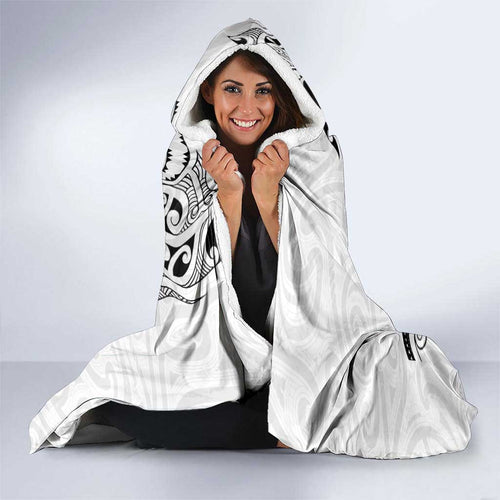 New Zealand Sea Animals with Maori Tribal Tattoo Hooded Blanket White Color