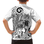 New Zealand Sea Animals with Maori Tribal Tattoo Kid Hawaiian Shirt White Color