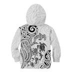 New Zealand Sea Animals with Maori Tribal Tattoo Kid Hoodie White Color