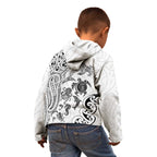 New Zealand Sea Animals with Maori Tribal Tattoo Kid Hoodie White Color