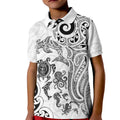 New Zealand Sea Animals with Maori Tribal Tattoo Kid Polo Shirt White Color