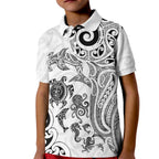 New Zealand Sea Animals with Maori Tribal Tattoo Kid Polo Shirt White Color
